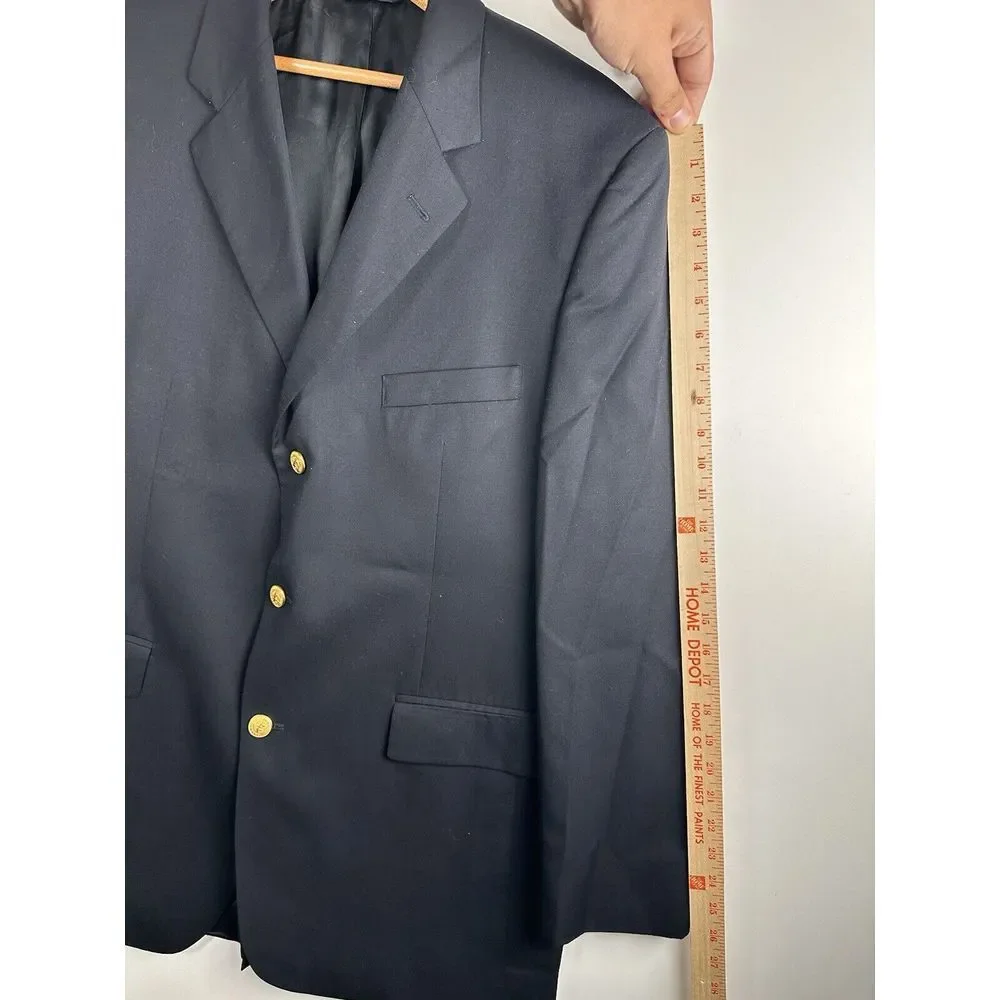 Brooks Brothers Mens Black 346 Fit‎ Wool Three Button Blazer Coat 44L